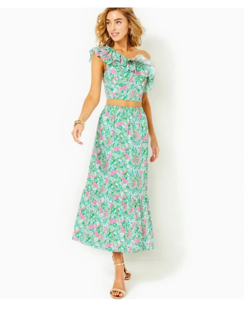 Lilly Pulitzer - NWT Size 10 Kasida Ruffle 2 Piece Crop Top Skirt Set - Picture 2 of 5